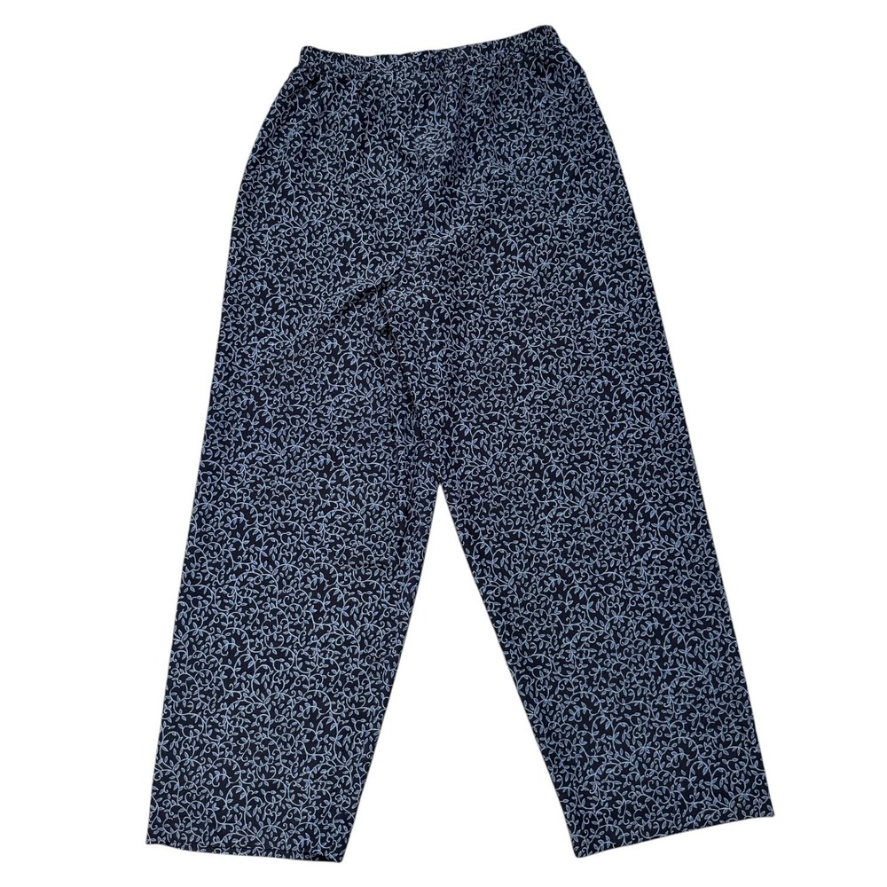 Kathie Lee Collection VTG Floral Vine Scroll Navy Blue‎ Relaxed Fit Pants Large